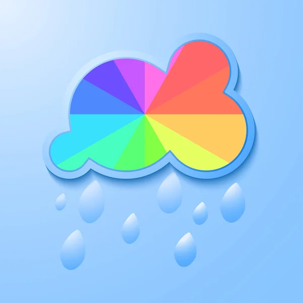 Ícone colorido de nuvem de chuva com sombra em um fundo azul, ilustração vetorial elegante — Vetor de Stock