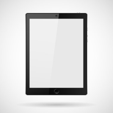 düğmeli tablet, gölgeli gri arka plan üzerinde gerçekçi kamera, şık vektör çizimi