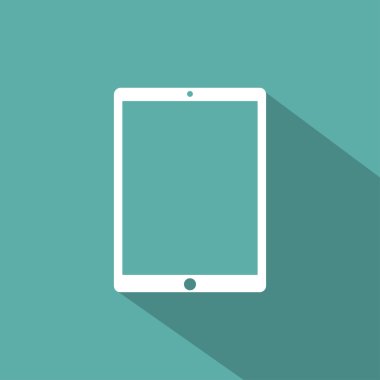 Tablet computer icon flat style with shadow on a green background, vector illustration