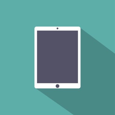 Tablet computer icon flat style with shadow on a green background, vector illustration