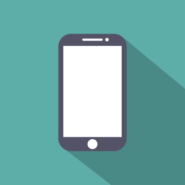 Mobile flat style icon with shadow isolated on a green background, vector illustration for web design