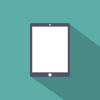 Tablet computer icon flat style with shadow on a green background, vector illustration