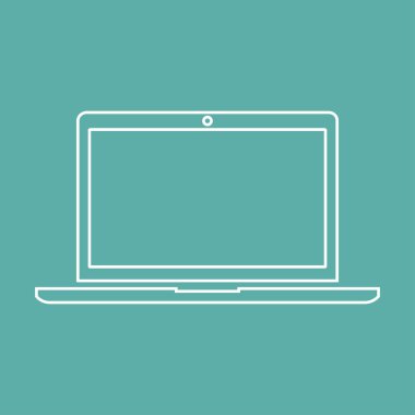 Dizüstü bilgisayar simgesini düz stil yeşil bir arka plan, vektör çizim gölge ile