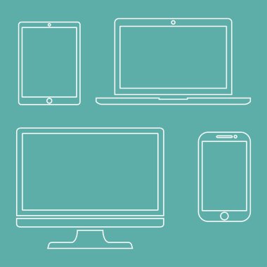 Set of display, laptop, tablet and mobile phones electronic device outline icons template. Vector illustration