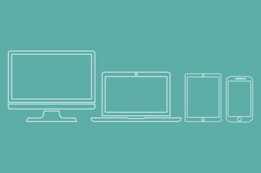Set of display, laptop, tablet and mobile phones electronic device outline icons template. Vector illustration