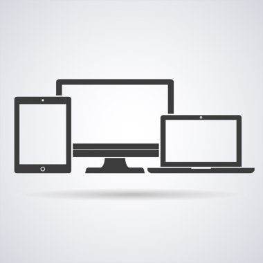 vektör illüstrasyon dizüstü bilgisayar, telefon, tablet siluetleri, boş beyaz ekranile beyaz arka plan üzerinde anahatlar