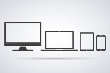 Set of display, laptop, tablet and mobile phones electronic device outline icons template. Vector illustration