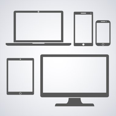 Set of display, laptop, tablet and mobile phones electronic device outline icons template. Vector illustration