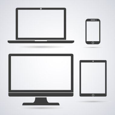 Set of display, laptop, tablet and mobile phones electronic device outline icons template. Vector illustration