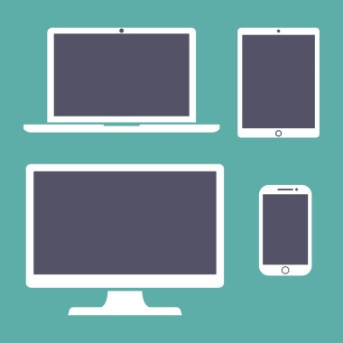 Set of display, laptop, tablet and mobile phones electronic device outline icons template. Vector illustration