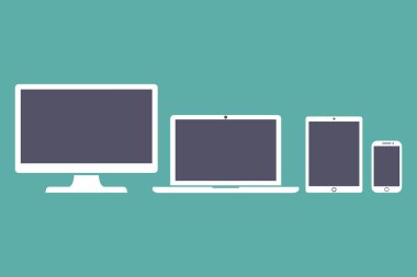 Set of display, laptop, tablet and mobile phones electronic device outline icons template. Vector illustration