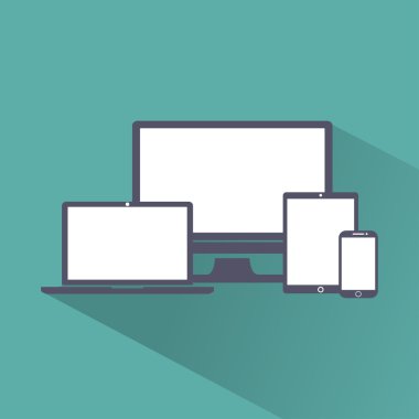 Set of display, laptop, tablet and mobile phones electronic device outline icons template. Vector illustration