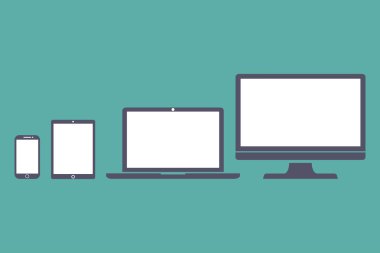 Set of display, laptop, tablet and mobile phones electronic device outline icons template. Vector illustration