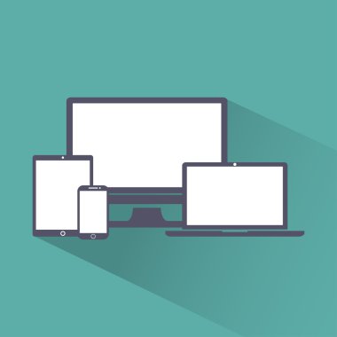 Set of display, laptop, tablet and mobile phones electronic device outline icons template. Vector illustration