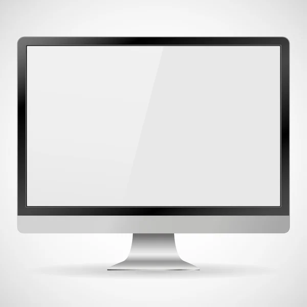 Monitor PC realistisch mit Schatten auf weißem Hintergrund, Vektorillustration — Stockvektor