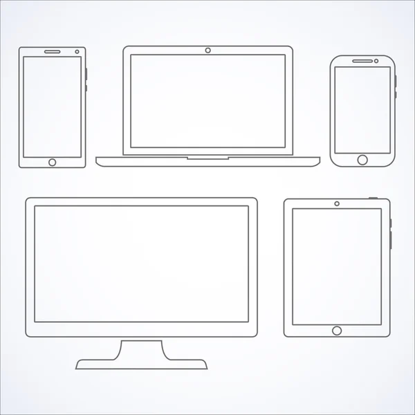 Set of display, laptop, tablet and mobile phones electronic device outline icons template. Vector illustration