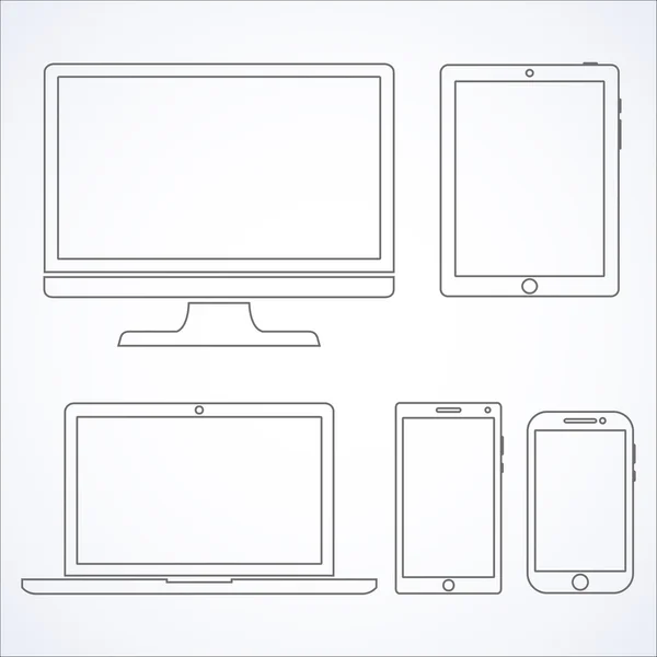 Set of display, laptop, tablet and mobile phones electronic device outline icons template. Vector illustration