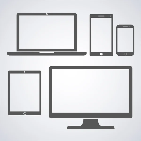 Set of display, laptop, tablet and mobile phones electronic device outline icons template. Vector illustration