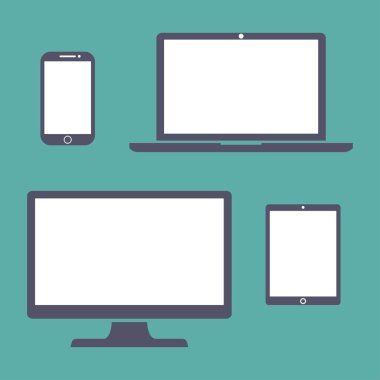 Set of display, laptop, tablet and mobile phones electronic device outline icons template. Vector illustration