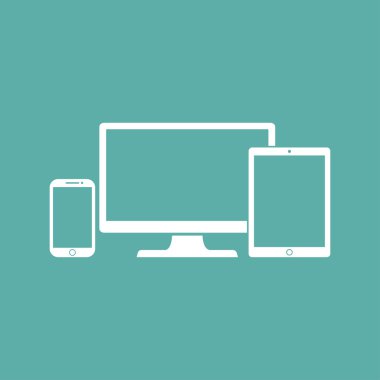 Ekran seti, tablet ve cep telefonları elektronik cihaz anahat simgeleri şablonu, şık vektör illüstrasyon
