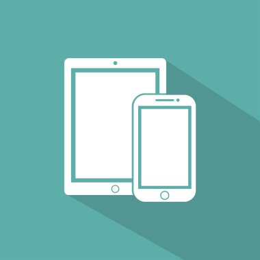 telefon, tablet elektronik cihaz anahat simgeleri şablon bir yeşil arka plan düz stil, şık vektör çizim gölge ile