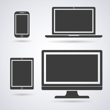 Set of display, laptop, tablet and mobile phones electronic device outline icons template. Vector illustration
