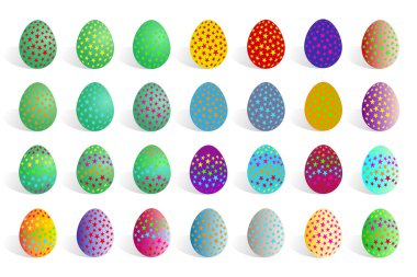 Paskalya yumurtaları renkli, beyaz bir arka plan, şık vektör illüstrasyon üzerine ayarlanmış