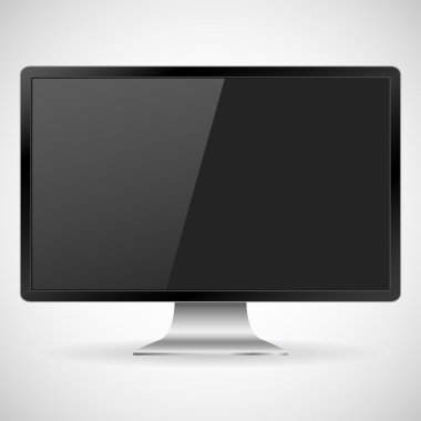 Monitör Pc gri bir arka plan üzerinde izole gölge ile gerçekçi, vektör illüstrasyon web tasarımı için şık