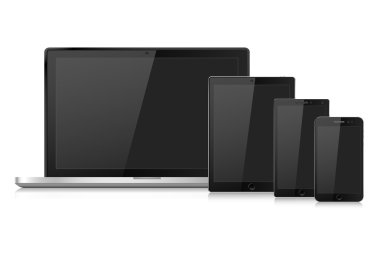 Modern dizüstü vektör illüstrasyon, telefon, beyaz arka plan üzerinde tablet