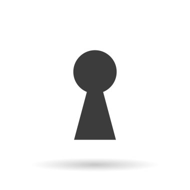 Beyaz arka planda gölgeli anahtar deliği simgesi, şık vektör çizimi