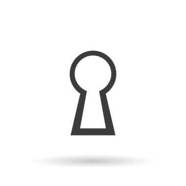 Beyaz arka planda gölgeli anahtar deliği simgesi, şık vektör çizimi