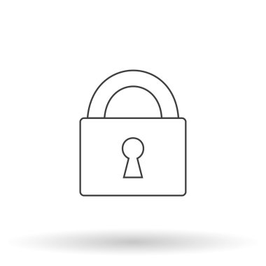 Asma kilit beyaz arka plan, şık vektör illüstrasyon üzerinde gölge ile siluetler simgesi özetliyor