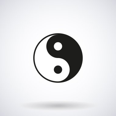Beyaz arka planda gölgesi olan Yin Yang Simgesi, vektör stili resimleme