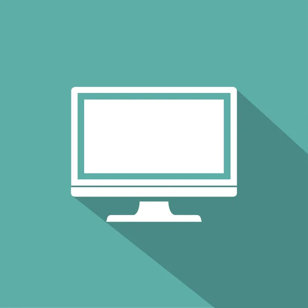 Monitora lo stile piatto dell'icona del PC con ombra su sfondo verde, illustrazione vettoriale — Vettoriale Stock