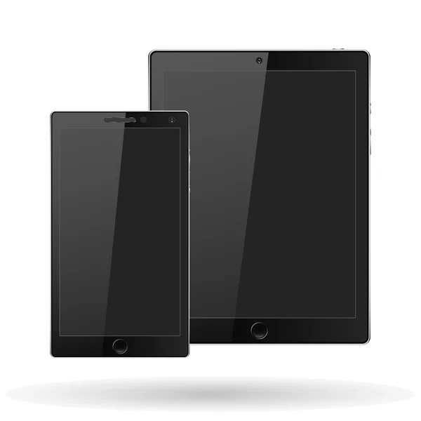 Moderner digitaler Tablet-PC mit Mobiltelefon isoliert auf weißem Hintergrund. Vektorillustration — Stockvektor