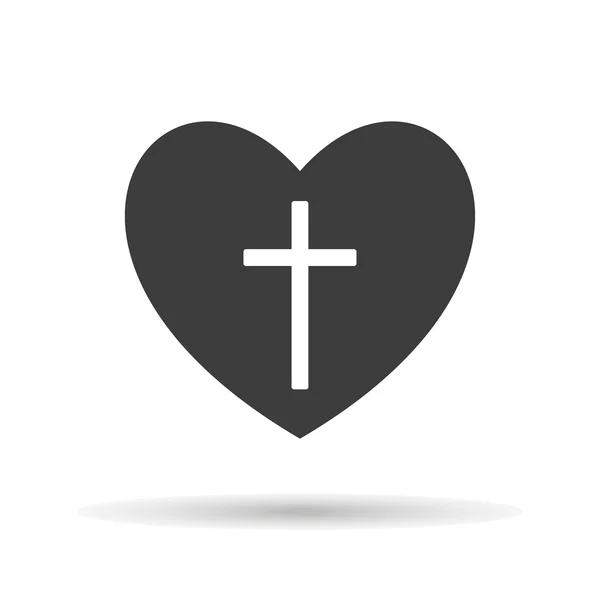 Heart black with a Cross icon with shadow on a white background, stylish vector illustration — Stock Vector