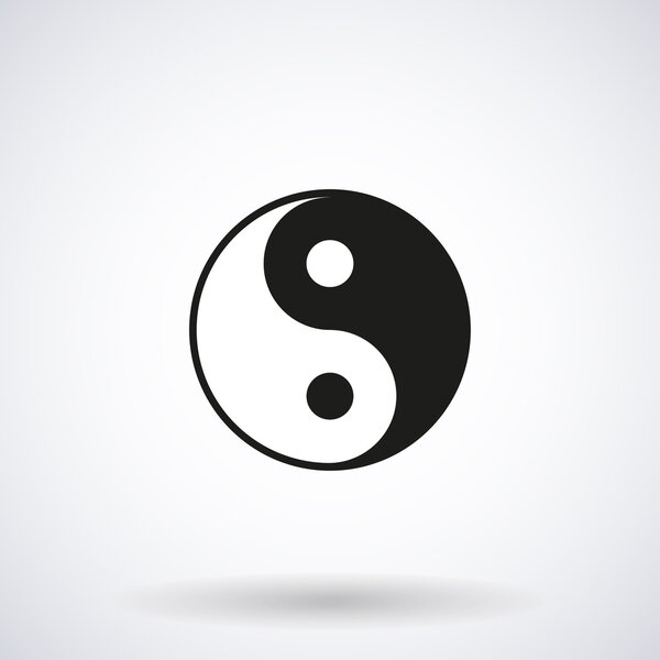 Yin Yang Icon with the shadow on a white background, vector stylish illustration