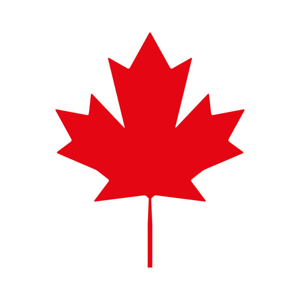 Канадский кленовый лист красный значок на белом фоне, векторная иллюстрация
