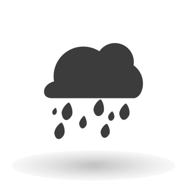 Beyaz arka planda gölgesi olan yağmur bulutu simgesi, vektör çizimi