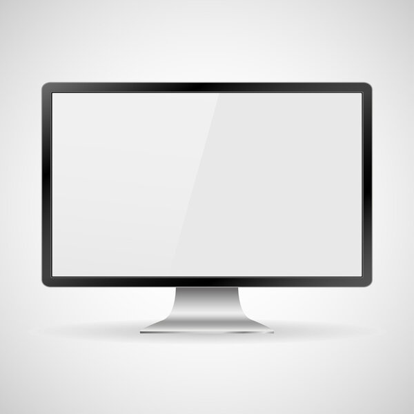 Monitor PC realistic with shadow on a gray background, vector illustration