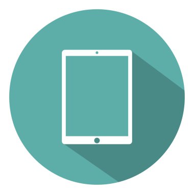 Tablet computer icon flat style with shadow on a green background, vector illustration