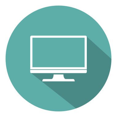 PC simge düz stil yeşil bir arka plan, vektör çizim gölge ile izlemek