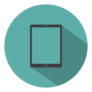 Tablet computer icon flat style with shadow on a green background, vector illustration