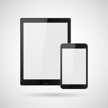 Mobil akıllı telefonlu modern dijital tablet beyaz üzerinde izole. Vektör EPS10