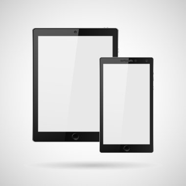 Mobil akıllı telefonlu modern dijital tablet beyaz üzerinde izole. Vektör EPS10