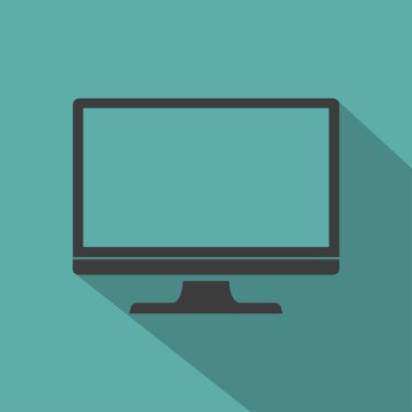 PC simge düz stil yeşil bir arka plan, vektör çizim gölge ile izlemek