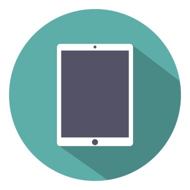 Tablet computer icon flat style with shadow on a green background, vector illustration