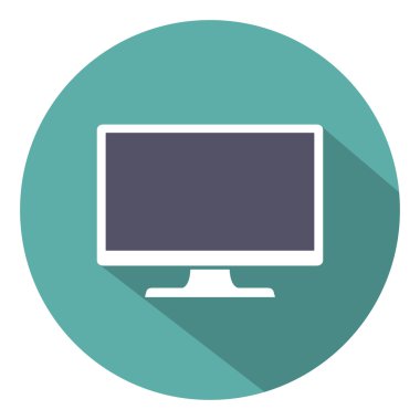 PC simge düz stil yeşil bir arka plan, vektör çizim gölge ile izlemek