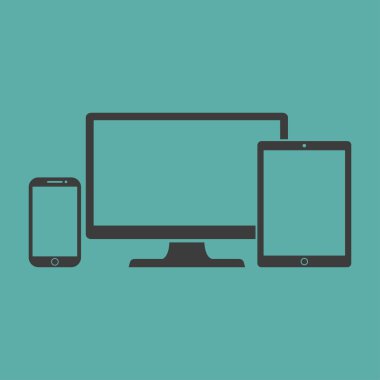 Ekran seti, tablet ve cep telefonları elektronik cihaz anahat simgeleri şablonu, şık vektör illüstrasyon