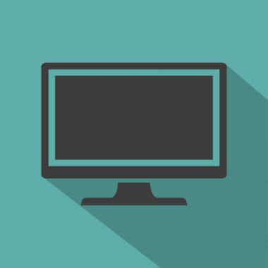 PC simge düz stil yeşil bir arka plan, vektör çizim gölge ile izlemek